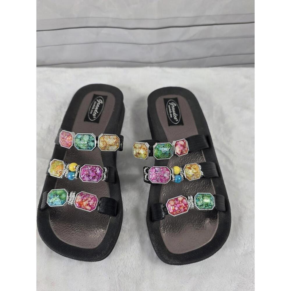 Beach Beauty Queen Grandco Marble Beaded Sandal Slides Sz 6